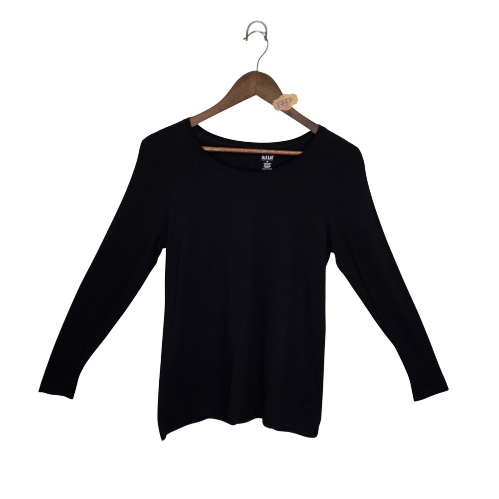 a.n.a A New Approach Womens Black Ribbed Long Sleeve Scoop Neck Top Size M